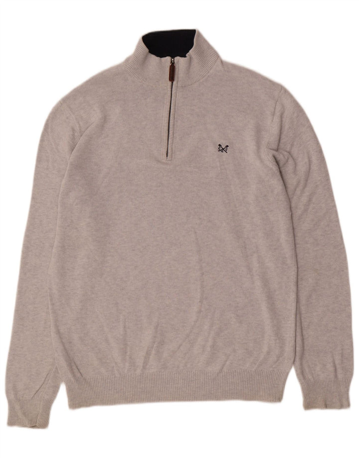 CREW CLOTHING Maglione da uomo con zip e collo in cotone grigio medio
