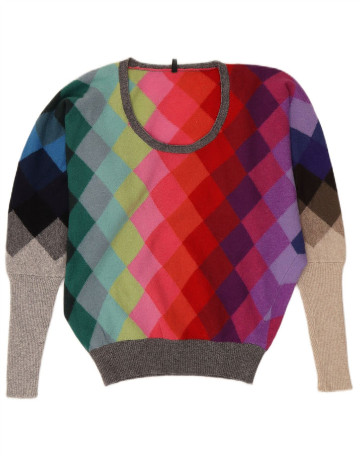Maglione maglione con scollo a barca da donna Benetton UK 10 piccolo multicolore