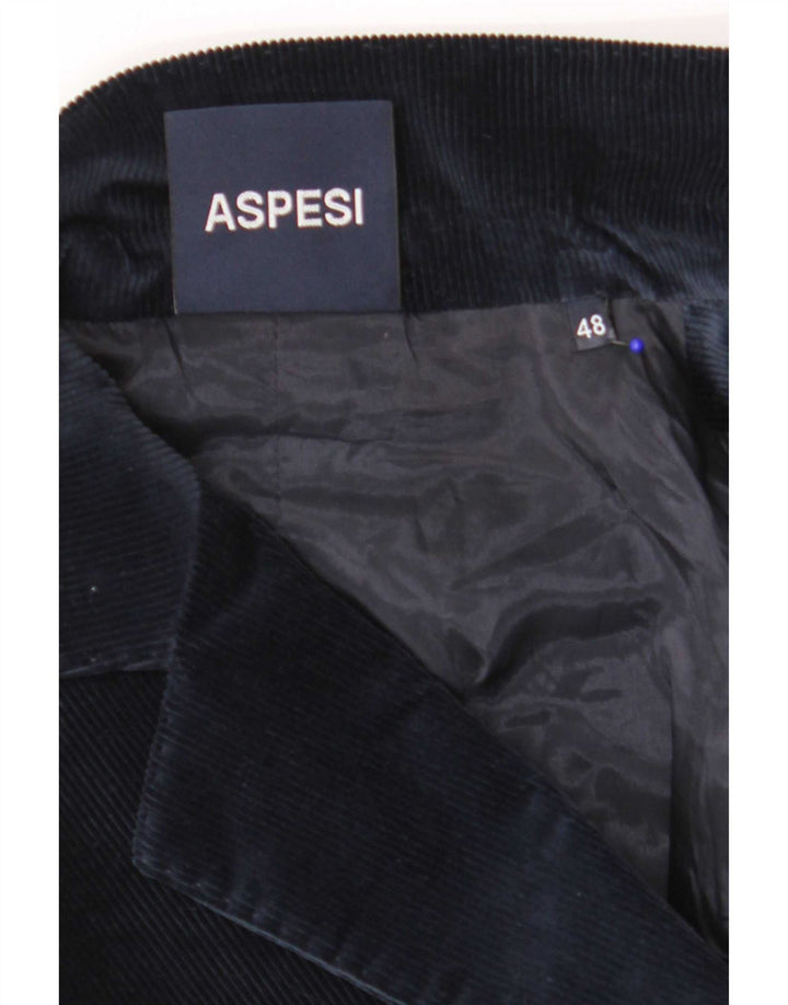 Giacca blazer da donna in velluto a coste a 2 bottoni Aspesi IT 48 XL cotone blu navy
