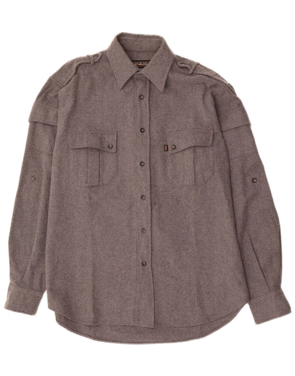 Camicia in flanella militare geografica da uomo Napapijri XL in lana grigia