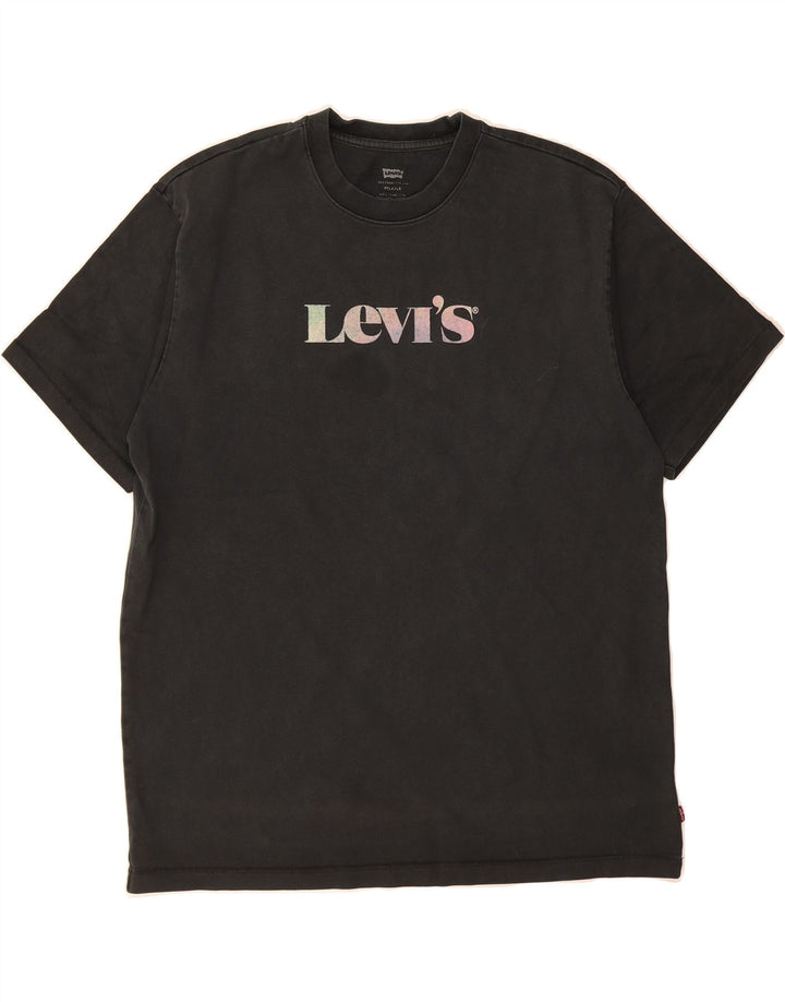LEVI'S Mens Relaxed Fit Graphic T-Shirt Top Medium Black Cotton Vintage Levi's and Second-Hand Levi's from Messina Hembry 