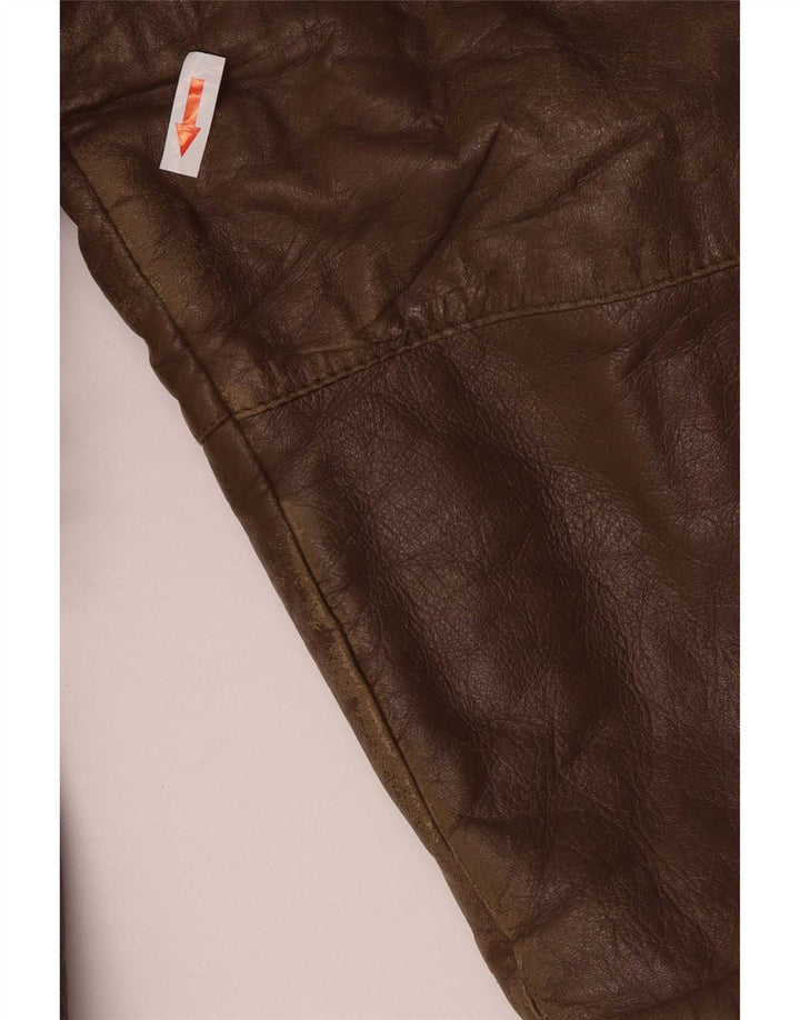 Giacca in pelle vintage da uomo dalla vestibilità classica UK 40 grande marrone