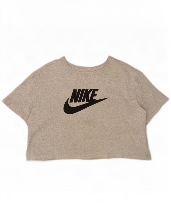 Nike Womens Crop Loose Fit Graphic T-Shirt Top UK 16 Large Grey Flecked
