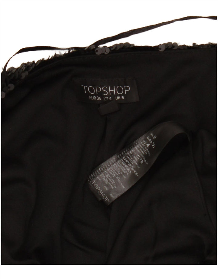 TOPSHOP Giacca blazer aperta corta da donna UK 8 piccola poliestere nera