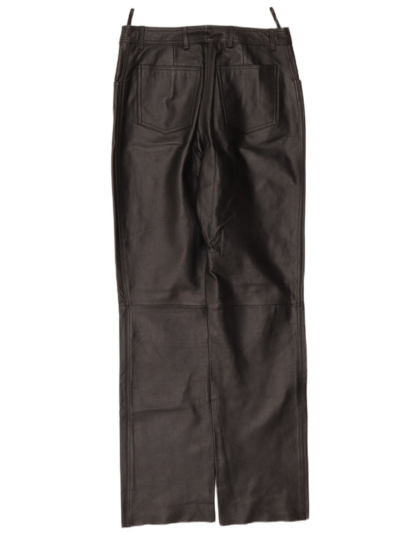 Pantaloni dritti in pelle da donna vintage UK 16 grandi W34 L33 in pelle nera