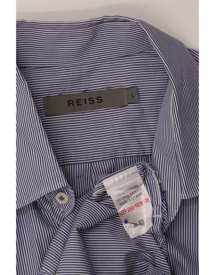 Camicia da uomo Reiss grande in cotone gessato blu navy