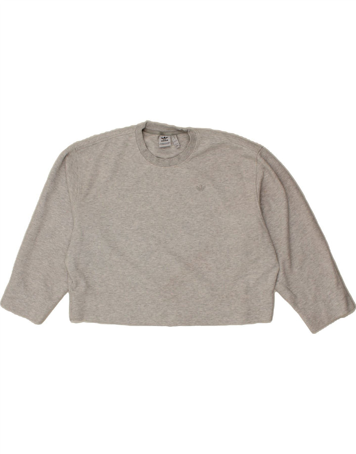 ADIDAS Womens Oversized Crop Sweatshirt Jumper UK 8/10 Small Grey Cotton Vintage Adidas and Second-Hand Adidas from Messina Hembry 