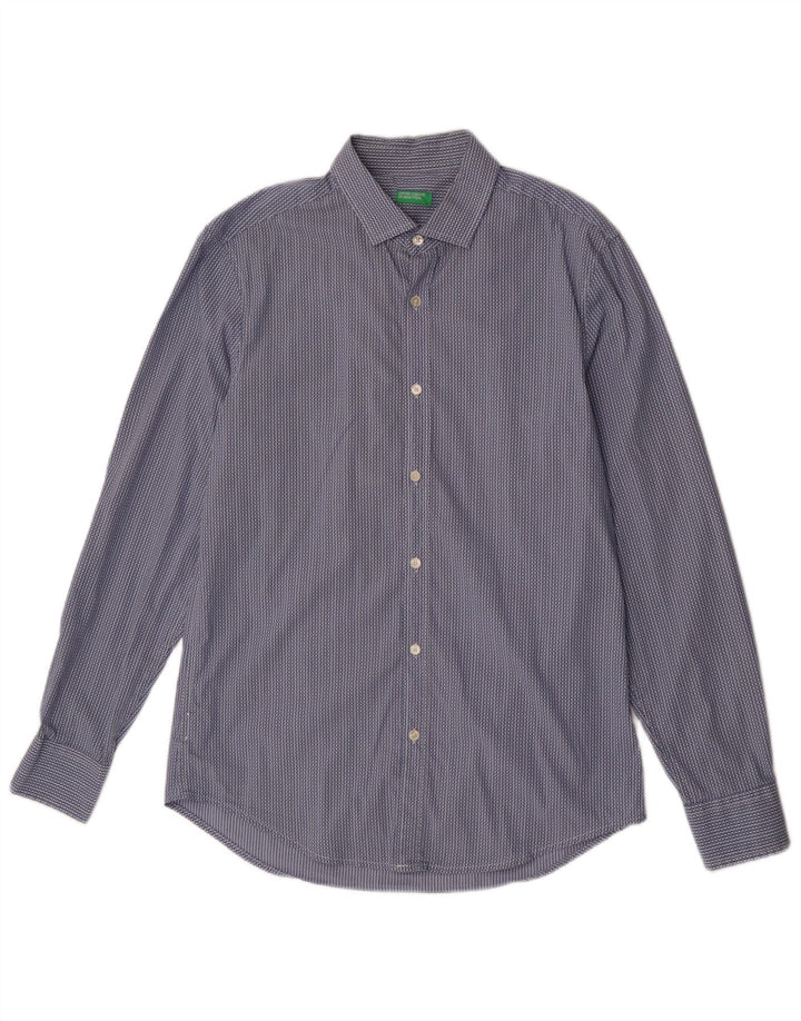 Camicia Benetton Uomo Cotone Riga Grande Blu