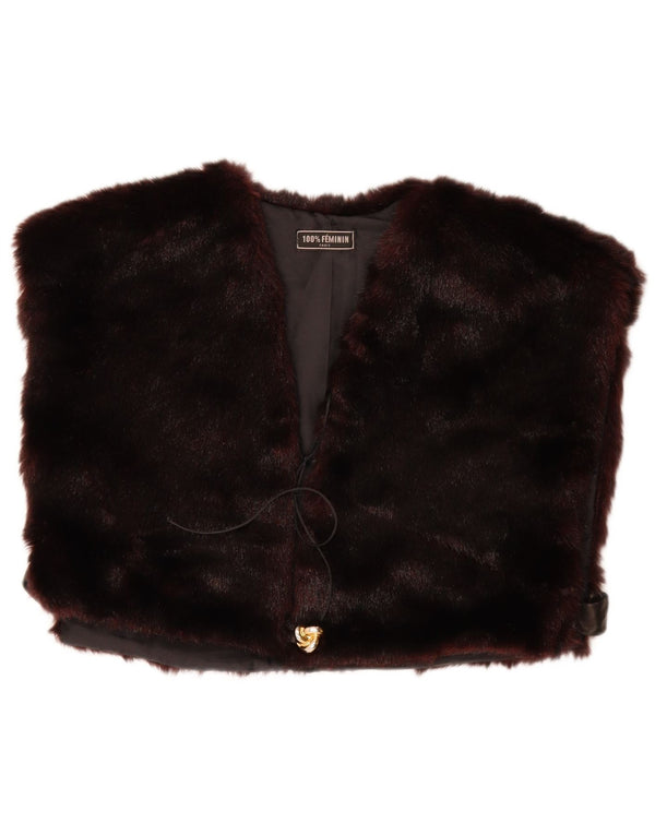 Gilet vintage da donna in pelliccia sintetica corta UK 14 grande marrone