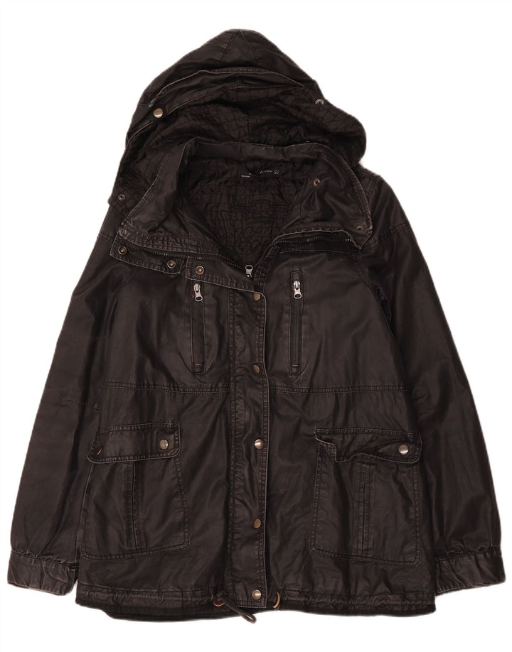 Giacca da donna Zara in cotone cerato con cappuccio UK 14 media nera