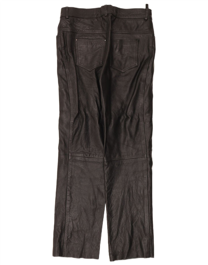 Pantaloni dritti in pelle vintage da uomo W38 L34 neri