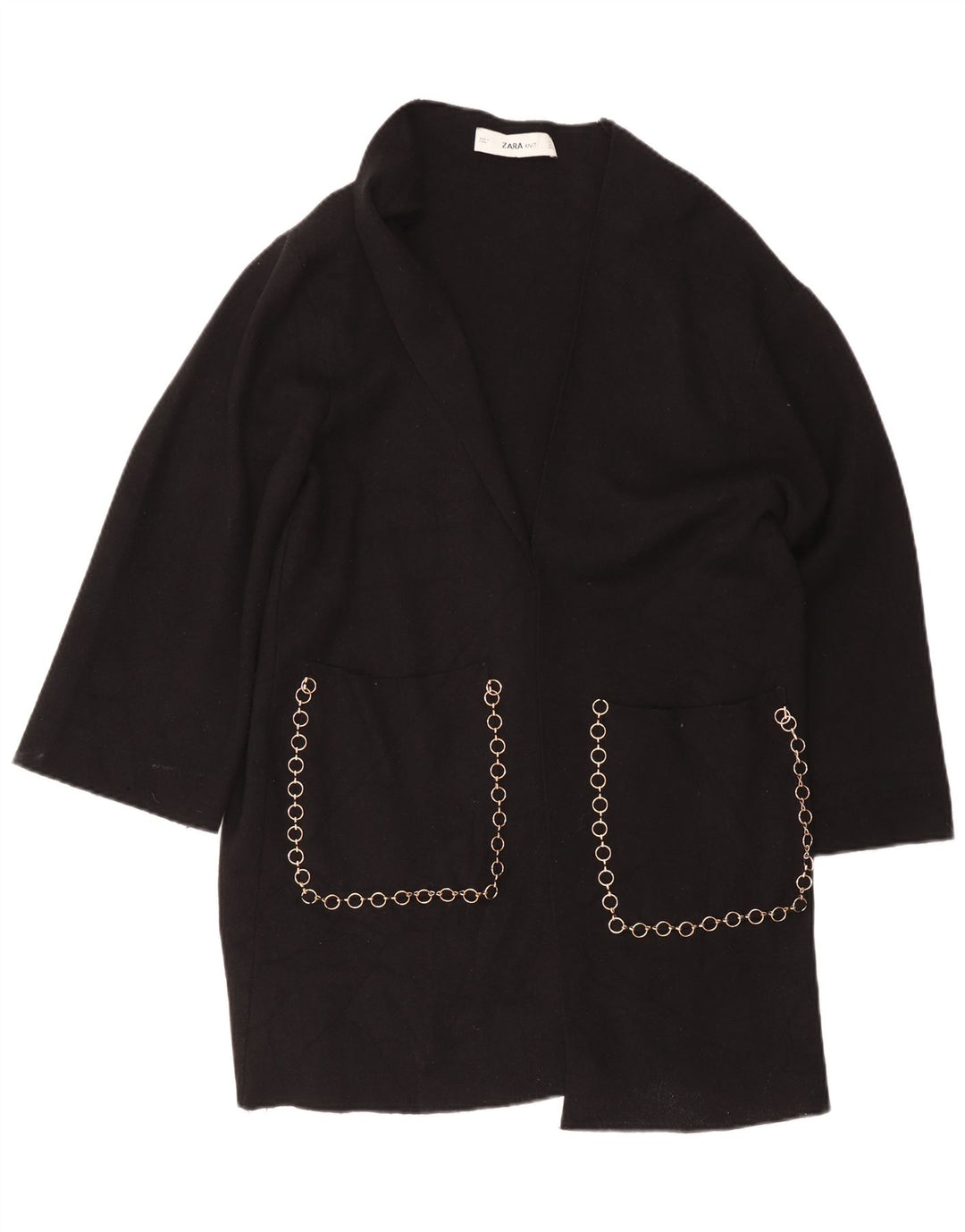 Maglione cardigan aperto lungo da donna Zara UK 16 grande nero