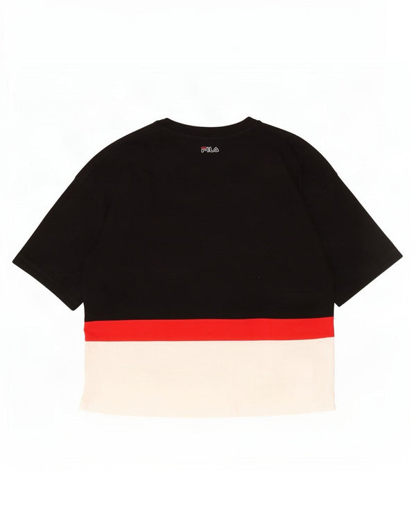 T-shirt grafica da donna Fila Top UK 10 Small in cotone color block nero