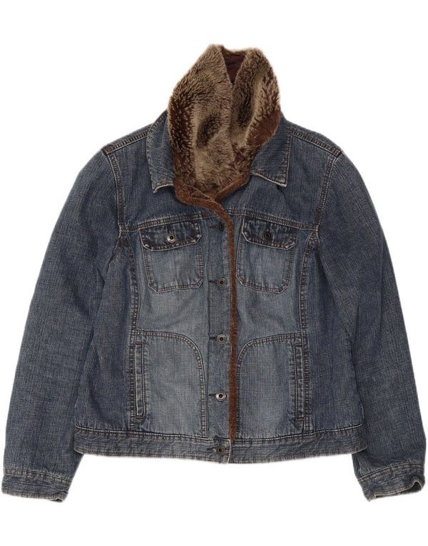 MONSOON Womens Denim Sherpa Jacket UK 14 Medium Blue Cotton