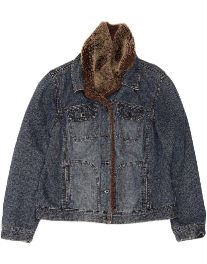 MONSOON Womens Denim Sherpa Jacket UK 14 Medium Blue Cotton
