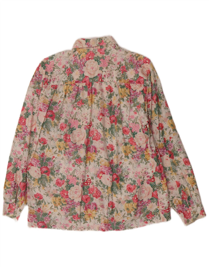Camicetta camicia vintage da donna UK 14 grande floreale multicolore