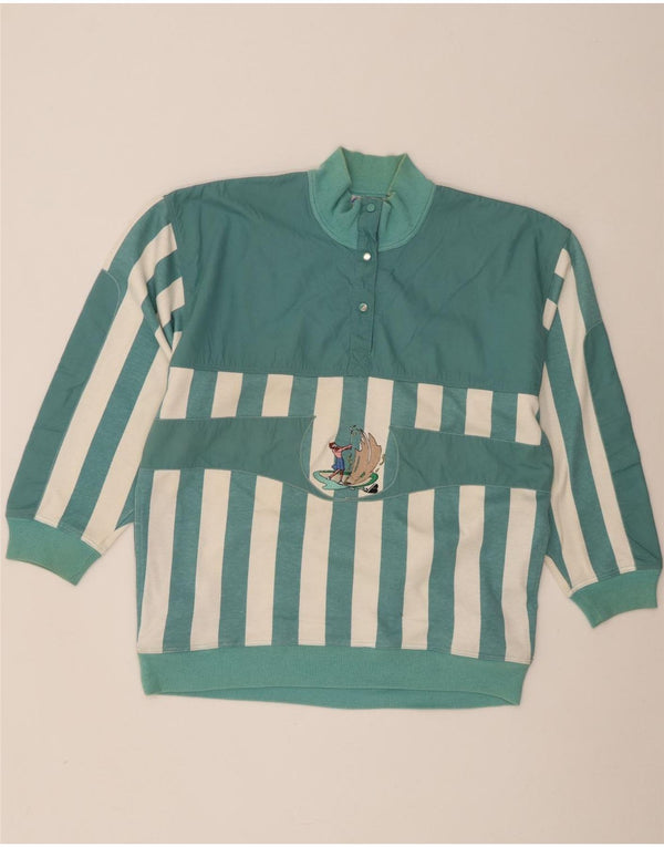 Felpa grafica da donna vintage maglione UK 10 piccolo verde a righe