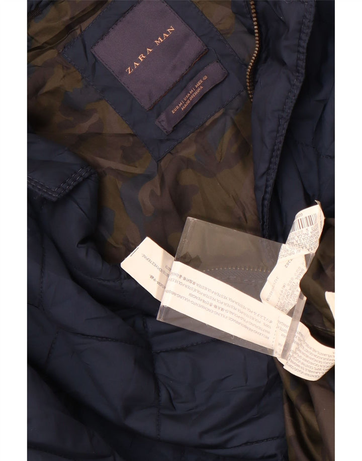 Giacca trapuntata da uomo Zara UK 38 poliestere blu navy medio