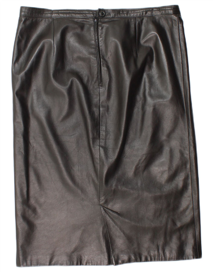 VINTAGE Womens Leather Skirt W32 Large Black