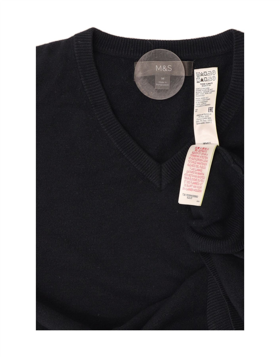 MARKS & SPENCER Mens V-Neck Jumper Sweater Medium Black Acrylic Vintage Marks & Spencer and Second-Hand Marks & Spencer from Messina Hembry 