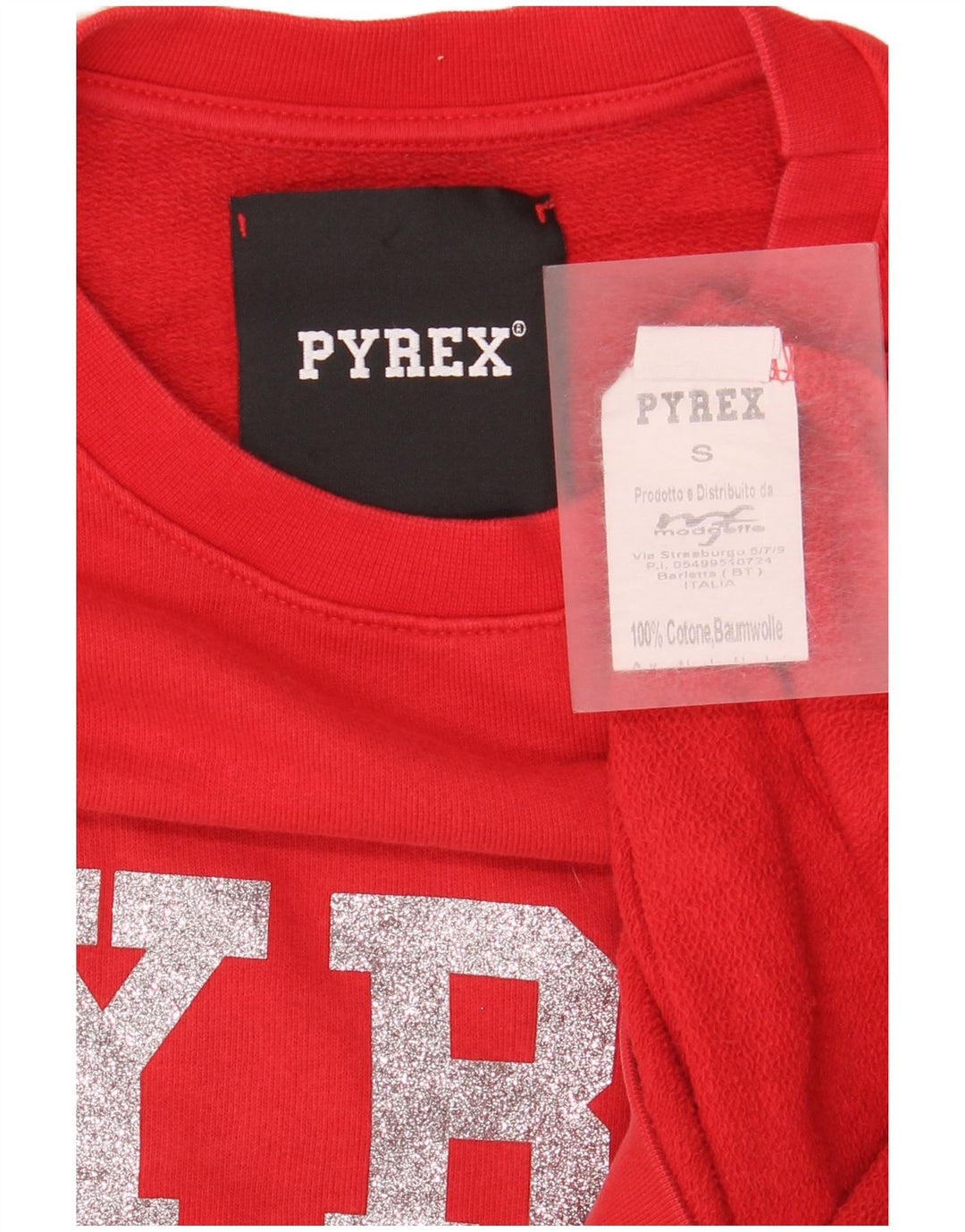Felpa oversize con grafica da donna Pyrex UK 10 piccola in cotone rosso