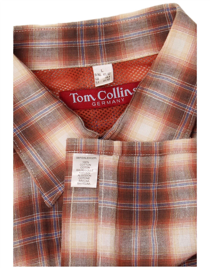 Camicia da uomo Tom Collins taglia 16 41/42 cotone a quadri marroni grandi