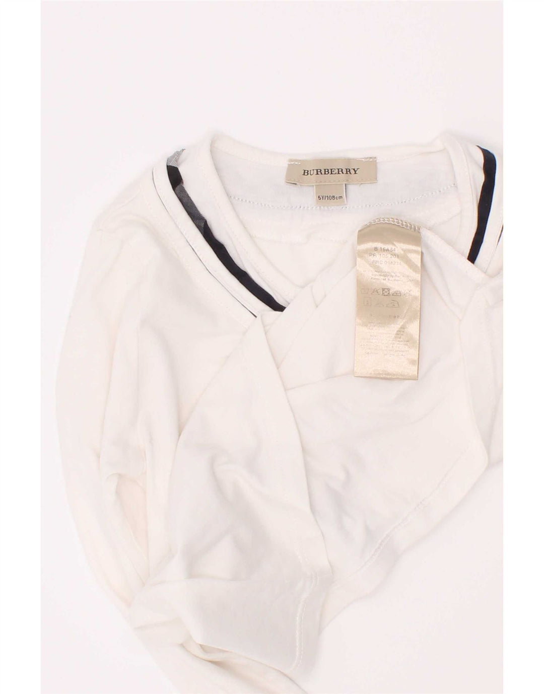 Top Bambina Burberry Manica Lunga 4-5 Anni Cotone Bianco