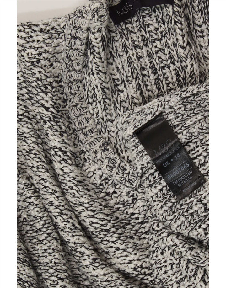 Maglione maglione con scollo a V da donna Marks & Spencer UK 14 medio blu navy screziato