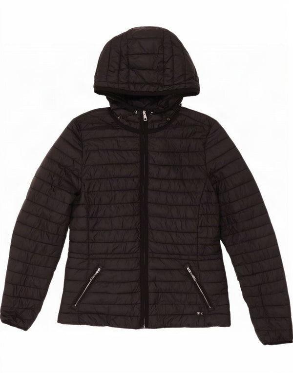Giacca imbottita con cappuccio da donna Massimo Dutti UK 12 nylon nero medio