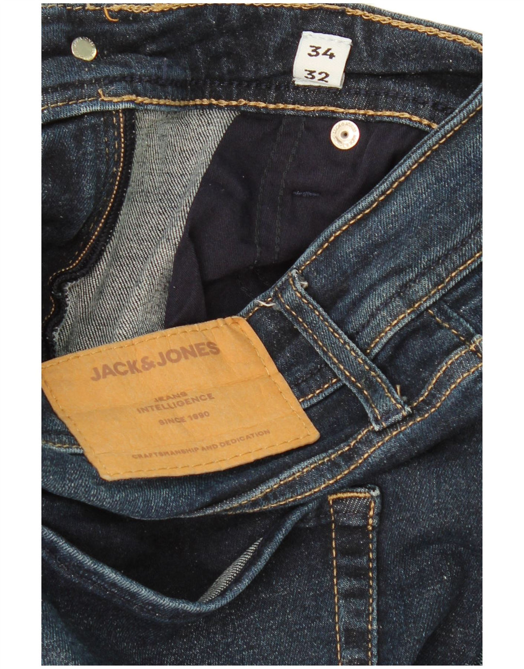 JACK & JONES Jeans dritti vestibilità regolare Clark da uomo W34 L27 cotone blu