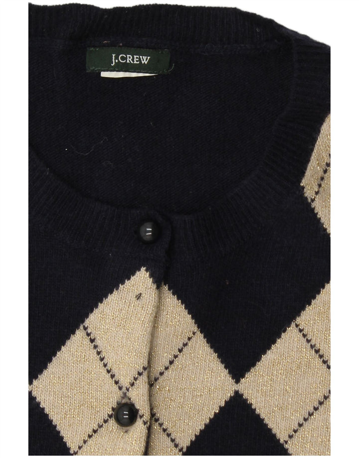 J. CREW Maglione cardigan da uomo UK 6 XS Blu navy Argyle/Diamante