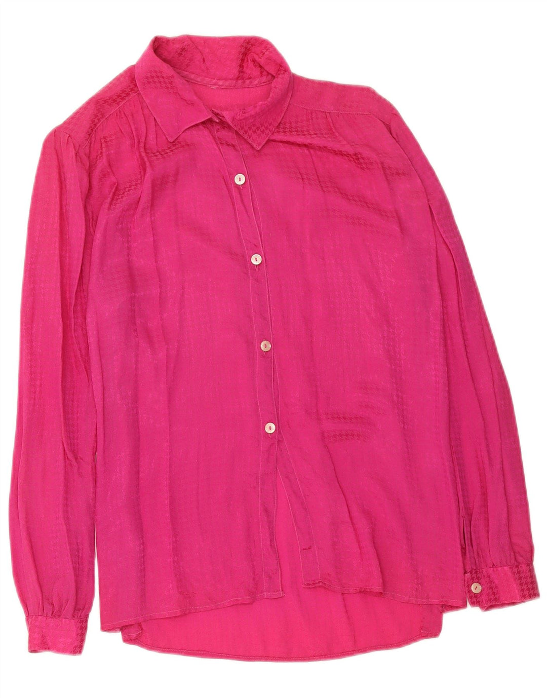 Camicetta camicia vintage da donna UK 12 pied de poule rosa medio