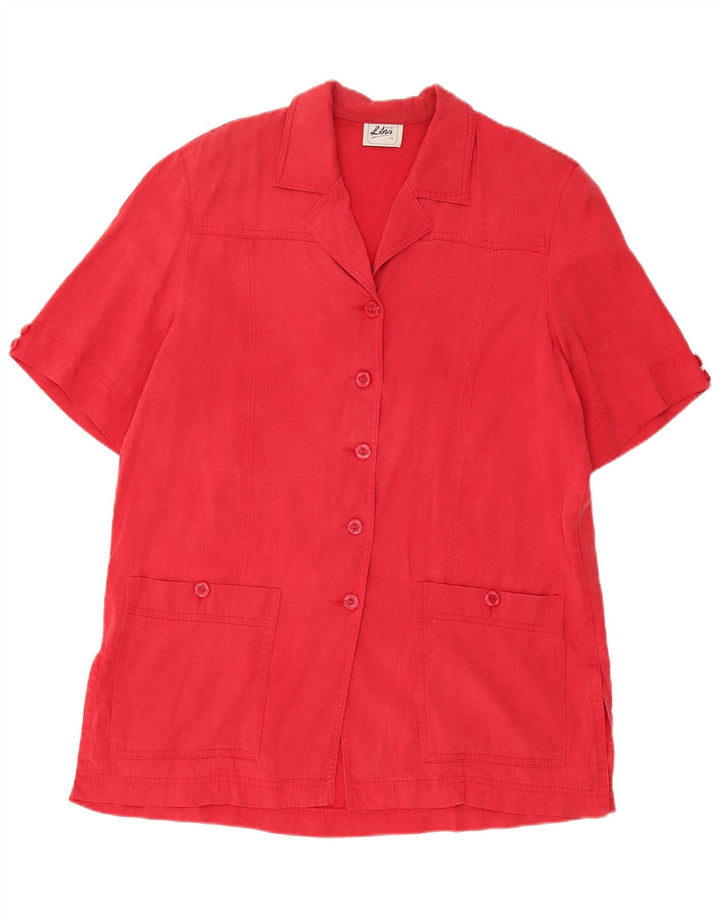 Giacca blazer vintage da donna a maniche corte a 5 bottoni UK 14 grande Tencel rosso