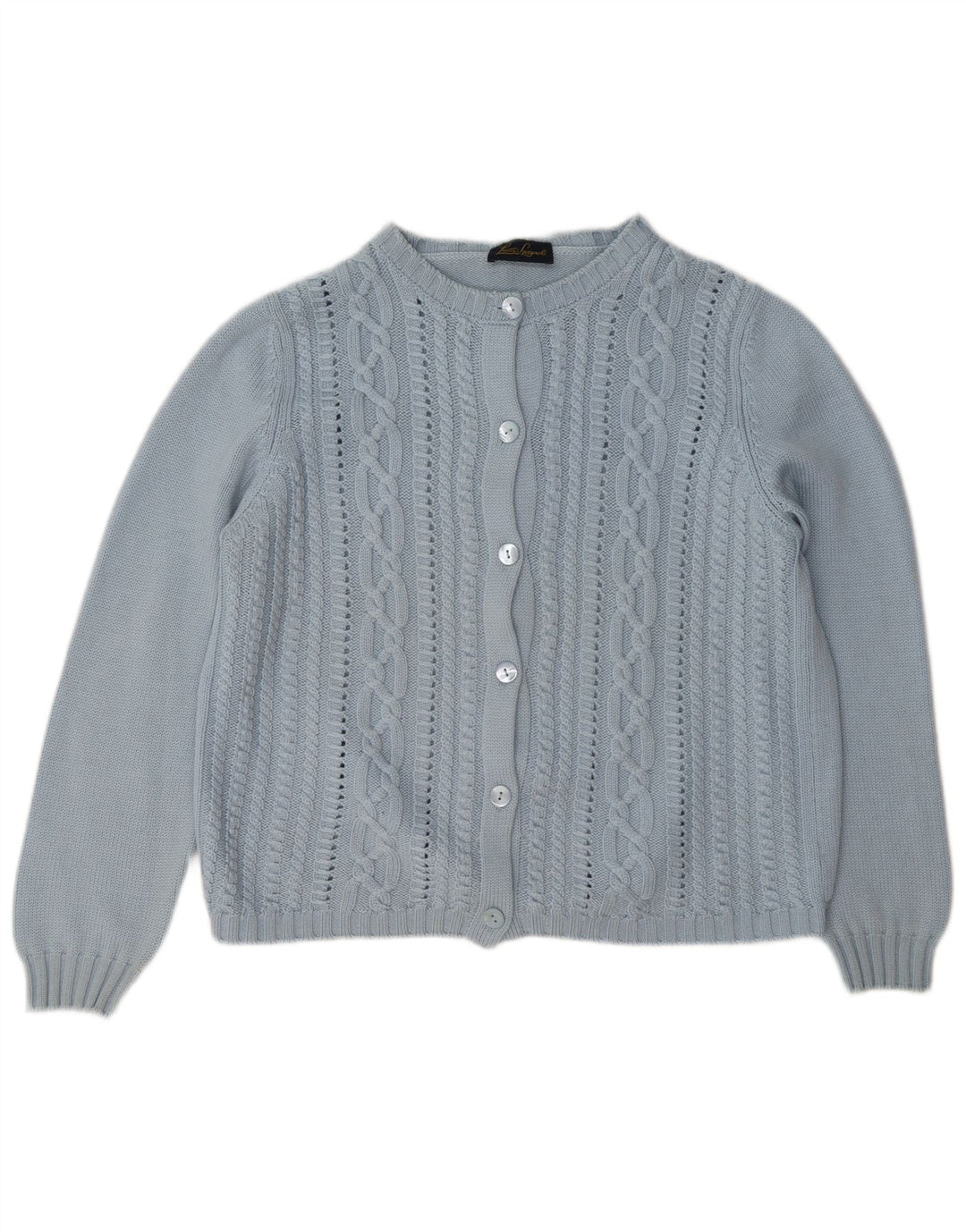 Luisa Spagnoli maglione cardigan da donna UK 16 grande lana blu