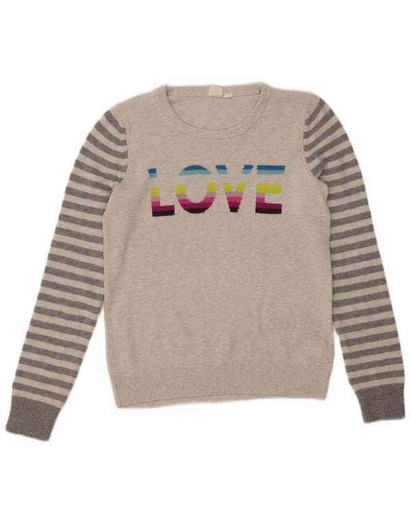 Maglione Gap da donna con scollo a barca con grafica UK 10 piccolo grigio a righe