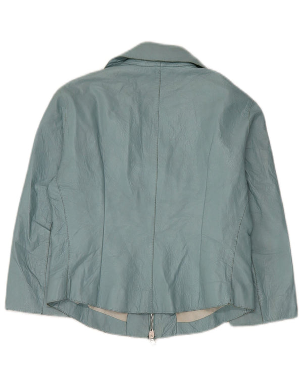 Giacca Bolero vintage da donna in pelle con maniche a 3/4 IT 42 Pelle blu medio