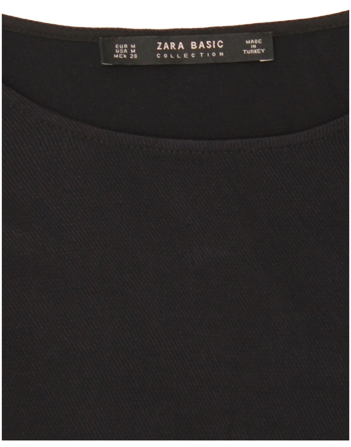 ZARA Womens Long Sleeve Crop Blouse Top UK 14 Medium Black Spotted