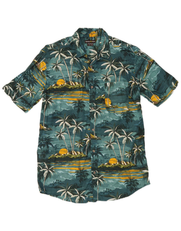 Atlas For Men Camicia a maniche corte da uomo in cotone floreale verde medio hawaiano