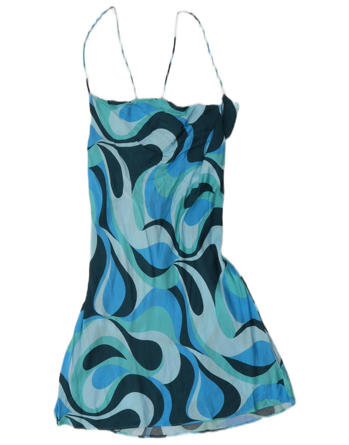 Zara Prendisole da donna con motivo astratto UK 14 Large Blu Colourblock Viscosa