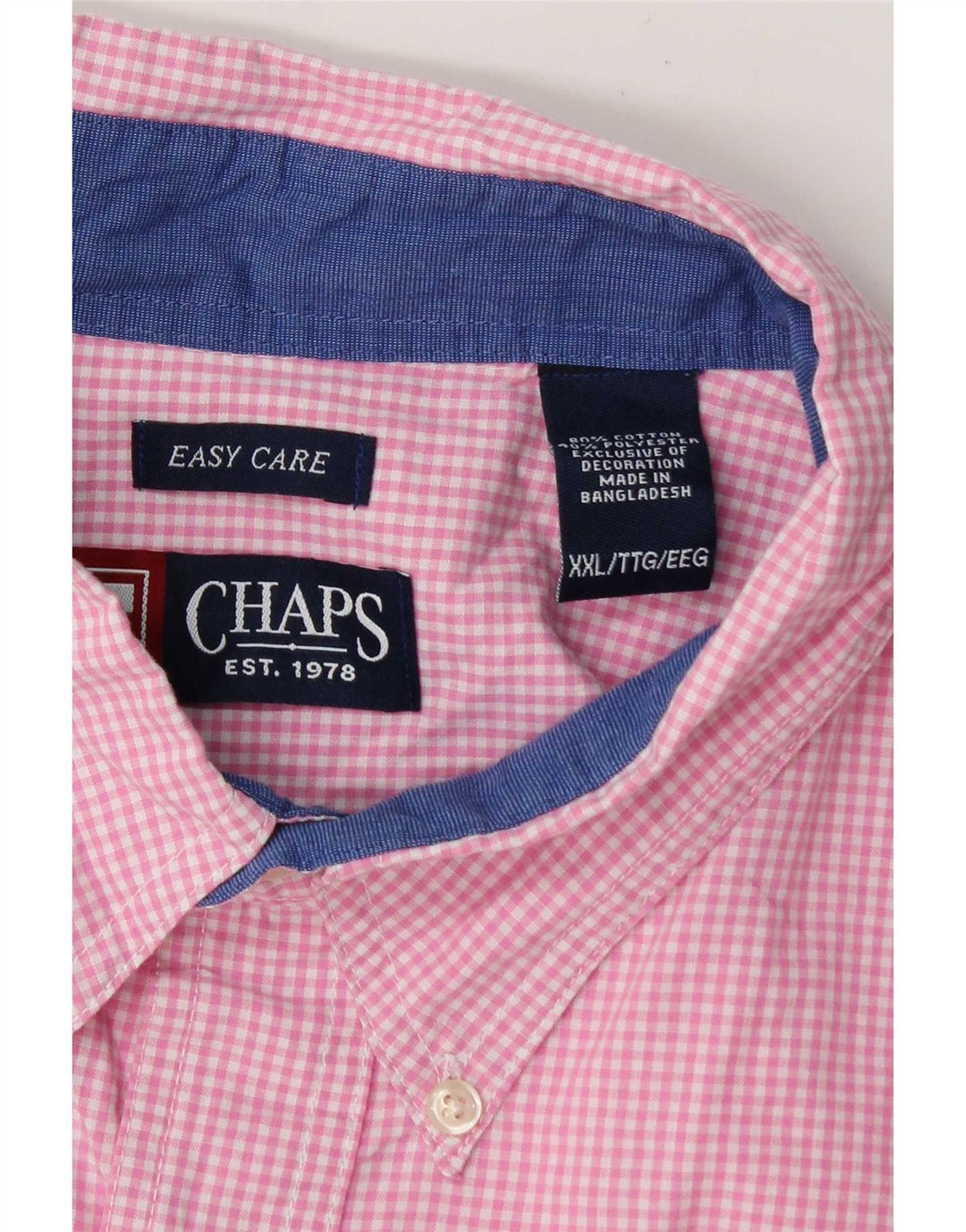 Camicia a maniche corte da uomo Chaps 2XL in cotone a quadretti rosa