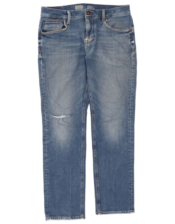 Tommy Hilfiger Uomo Denton Distressed Jeans dritti 34 L29 Cotone Blu