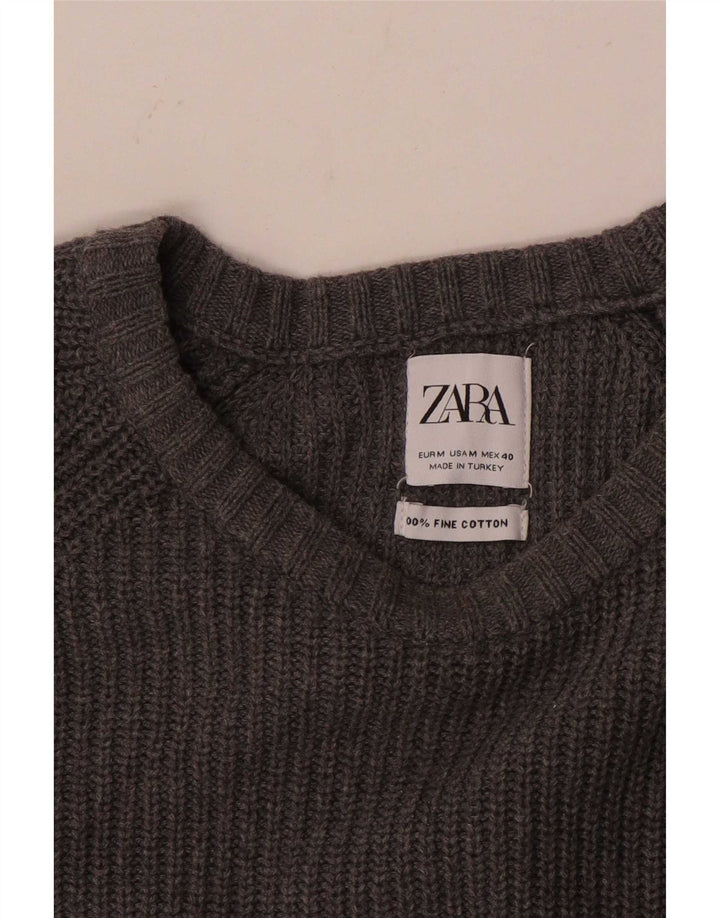 Maglione Zara da uomo con scollo a barca in cotone grigio medio