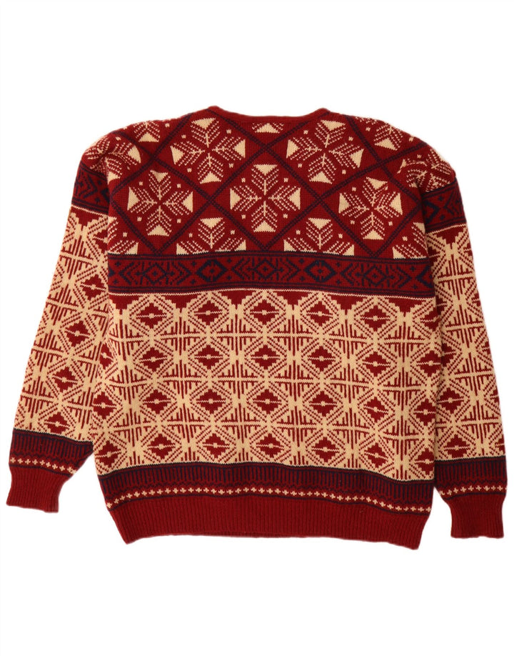 Sondre Uomo Maglione Girocollo Maglione Grande Lana Fair Isle Rossa