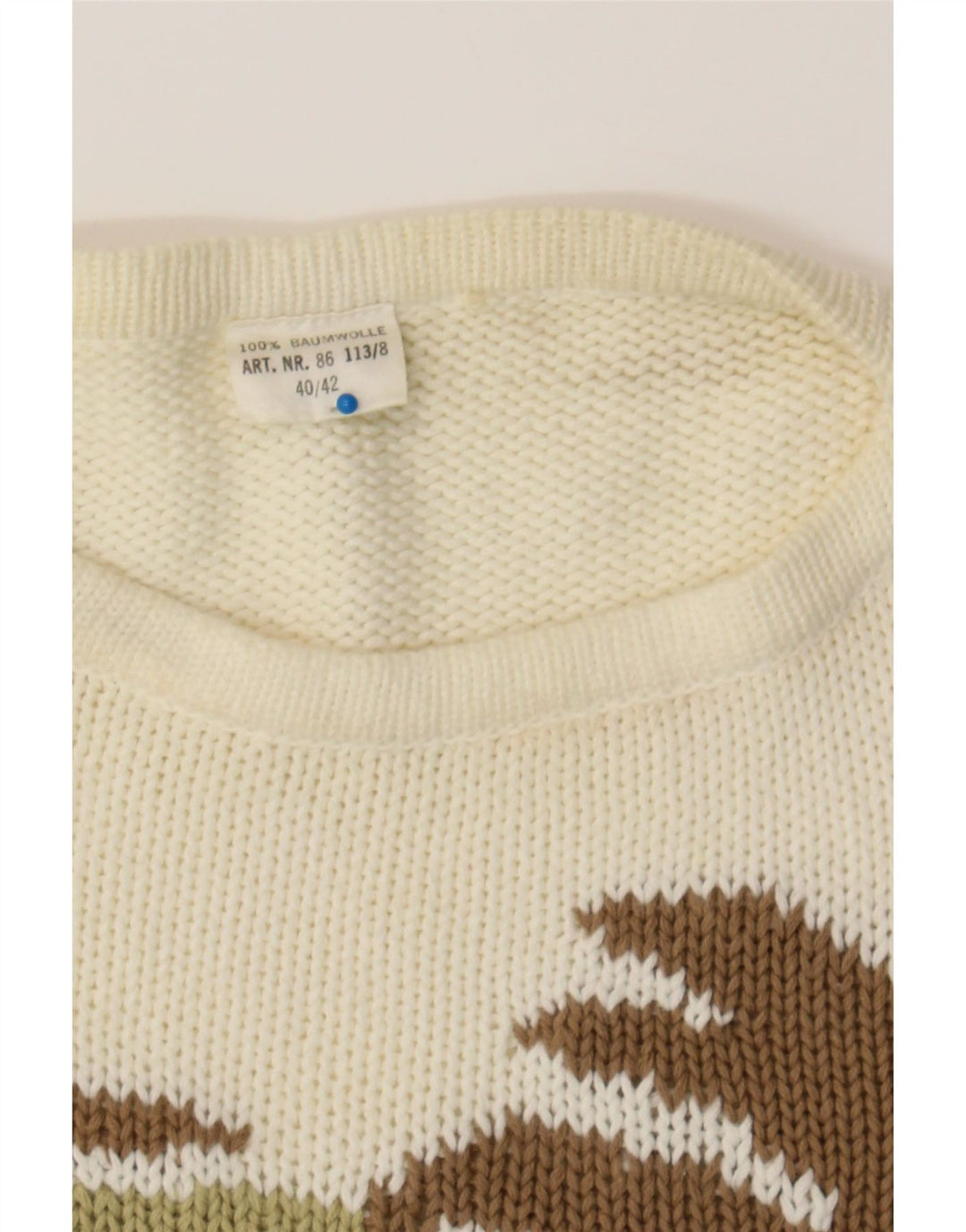 VINTAGE Womens Graphic Boat Neck Jumper Sweater EU 40/42 Medium Off White Vintage Vintage and Second-Hand Vintage from Messina Hembry 