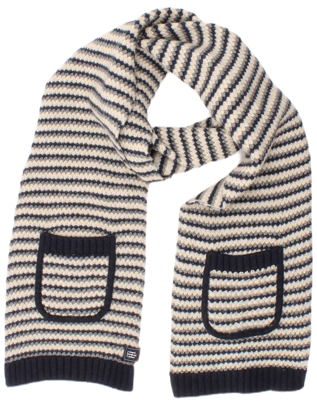 Sciarpa rettangolare da donna in maglia Tommy Hilfiger Taglia unica Blu Navy a righe in lana