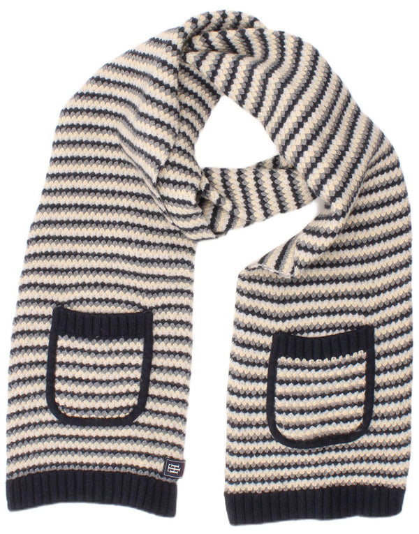 Tommy Hilfiger Womens Knit Rectangle Scarf One Size Navy Blue Striped Wool