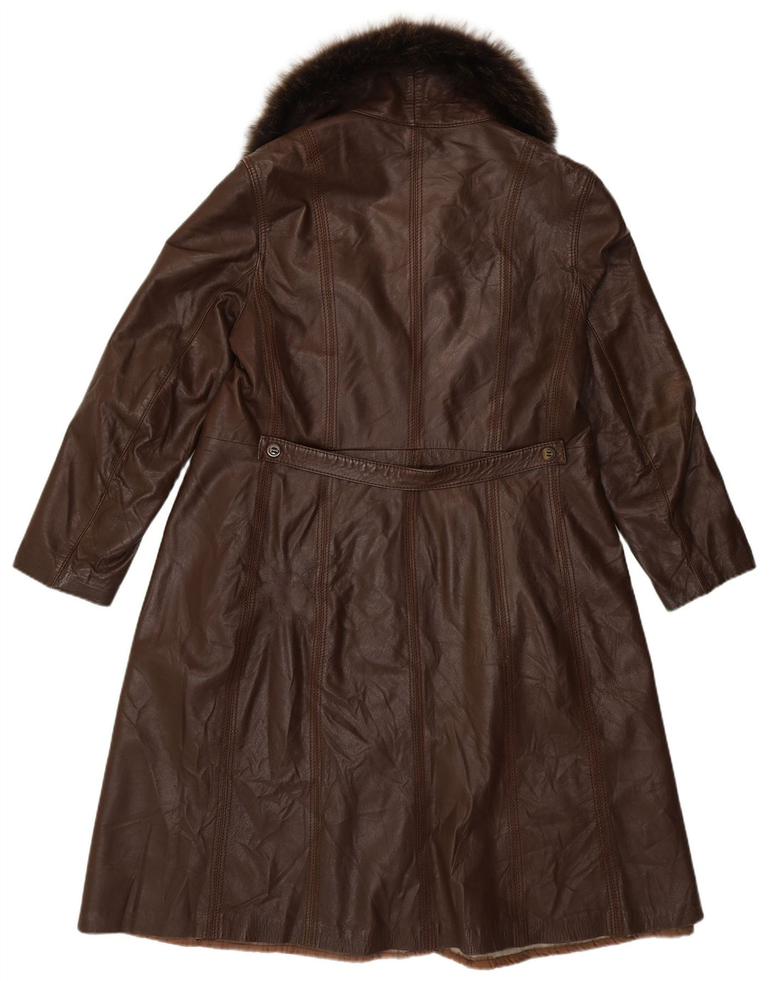 Cappotto in pelle vintage da donna IT 46 grande marrone