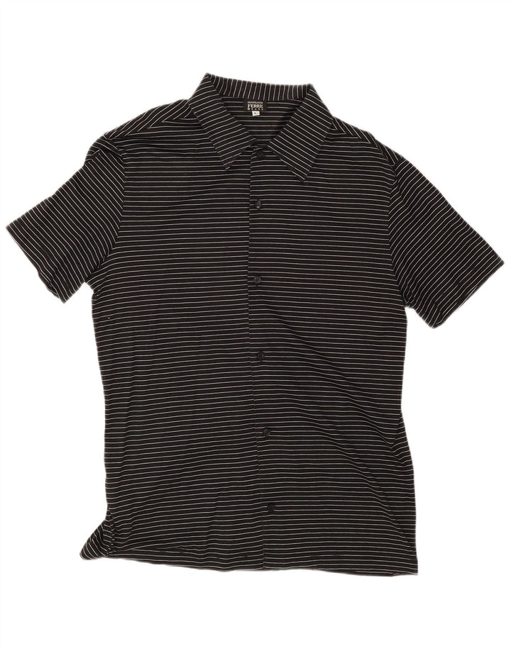 Gianfranco Ferre Camicia Uomo Manica Corta Large in Cotone Rigato Nero