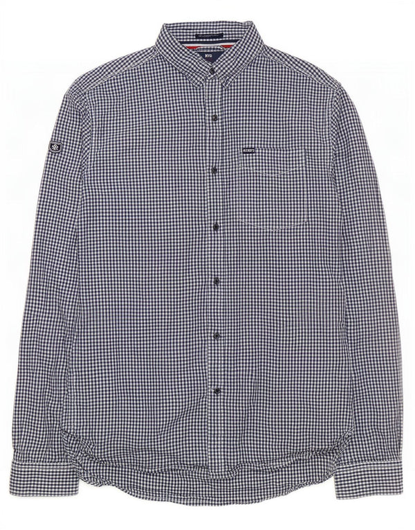 Superdry Mens Shirt Large Navy Blue Gingham Cotton