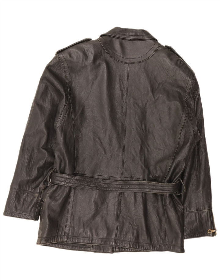 YORN Womens Leather Military Jacket EU 38 Medium Black Leather